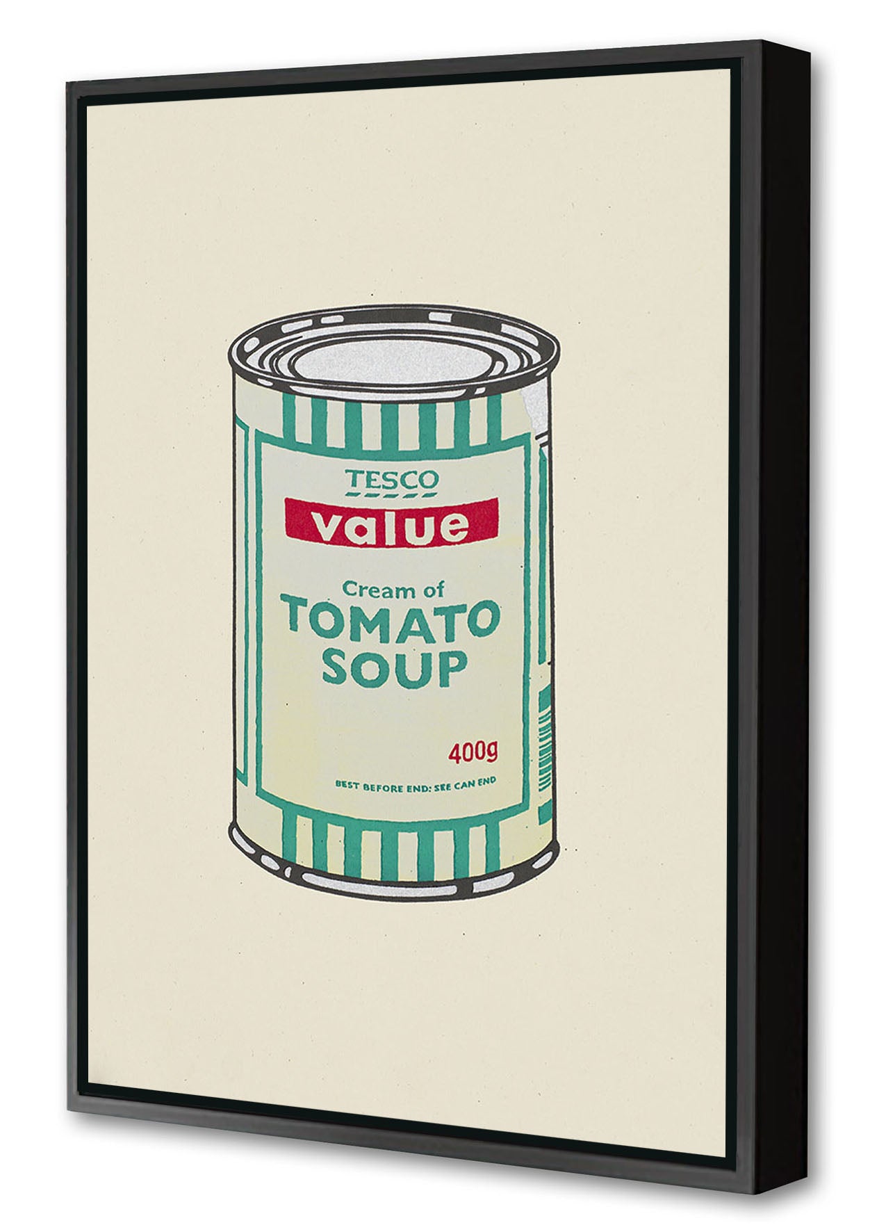 Soup Can-banksy, print-Canvas Print with Box Frame-40 x 60 cm-BLUE SHAKER