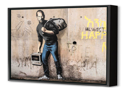 Steve Jobs-banksy, print-Canvas Print with Box Frame-40 x 60 cm-BLUE SHAKER