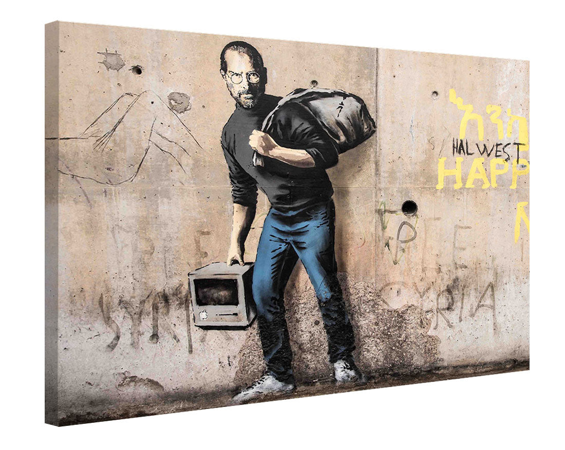 Steve Jobs-banksy, print-Canvas Print - 20 mm Frame-50 x 75 cm-BLUE SHAKER