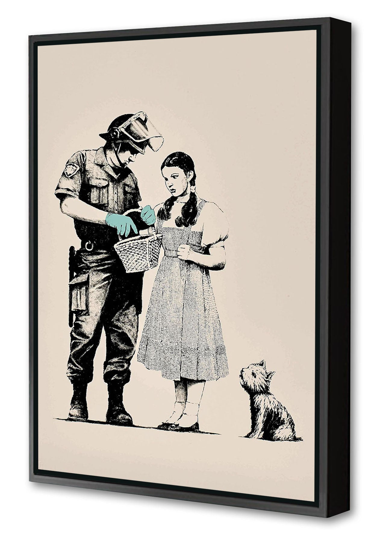Stop and Search-banksy, print-Canvas Print with Box Frame-40 x 60 cm-BLUE SHAKER