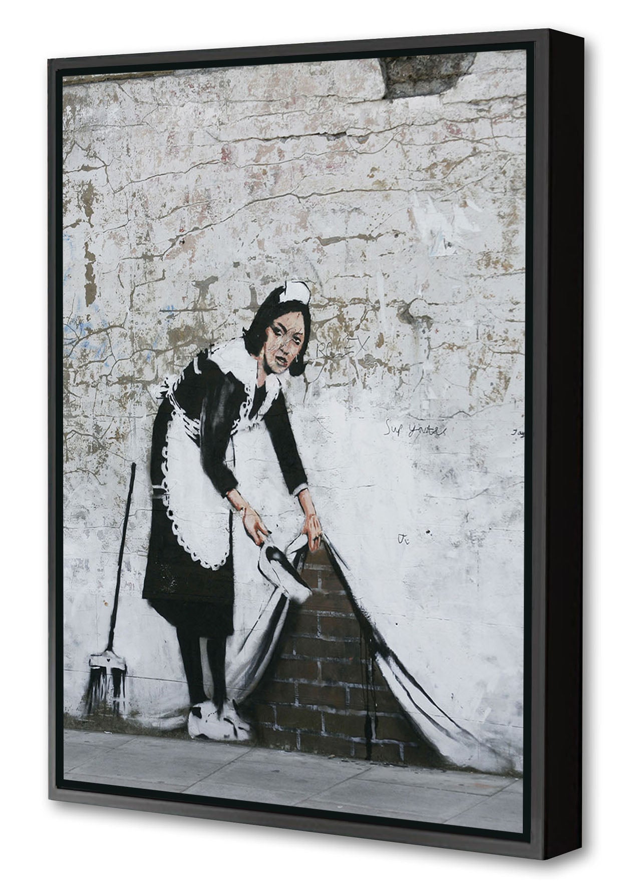 Sweep it under the carpet-banksy, print-Canvas Print with Box Frame-40 x 60 cm-BLUE SHAKER