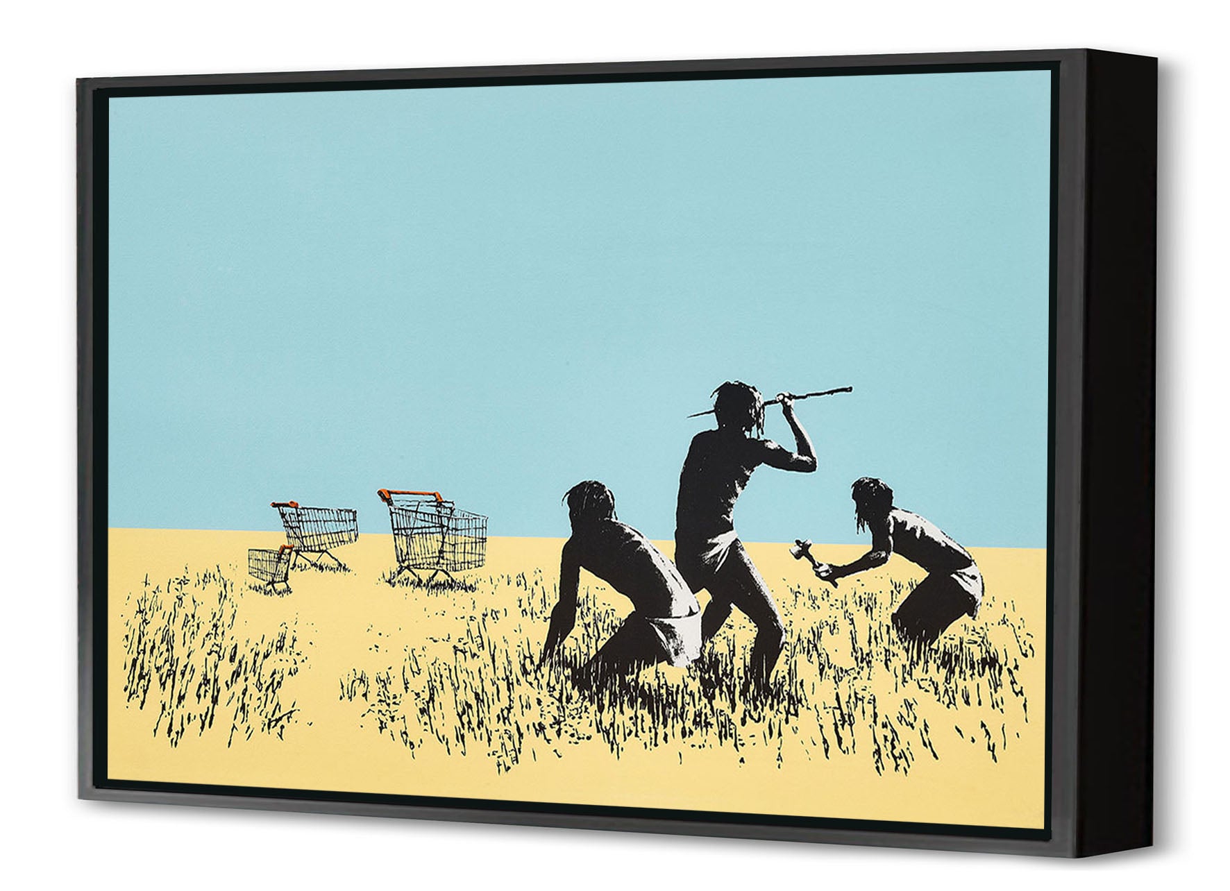 Trolley-banksy, print-Canvas Print with Box Frame-40 x 60 cm-BLUE SHAKER