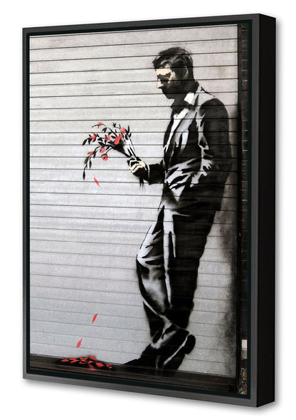 Waiting in Vain-banksy, print-Canvas Print with Box Frame-40 x 60 cm-BLUE SHAKER