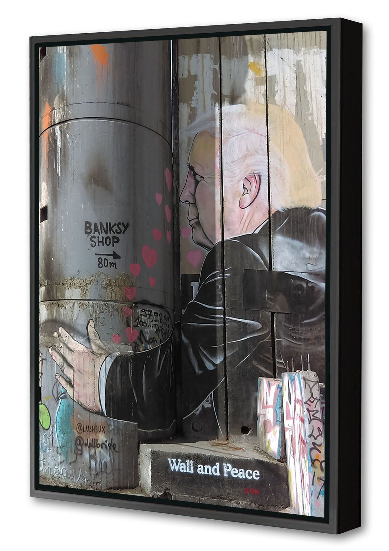 Wall and Peace-banksy, print-Canvas Print with Box Frame-40 x 60 cm-BLUE SHAKER