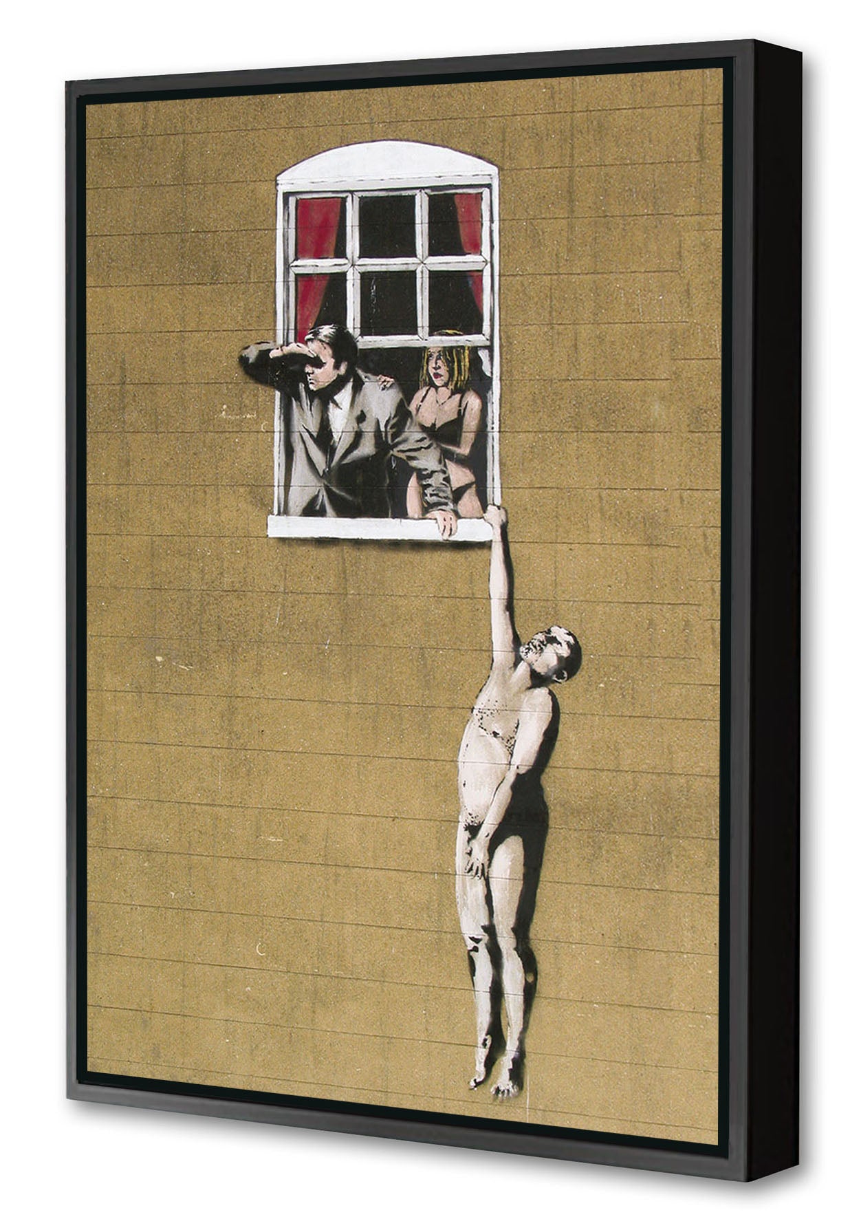 Well Hung Lover-banksy, print-Canvas Print with Box Frame-40 x 60 cm-BLUE SHAKER