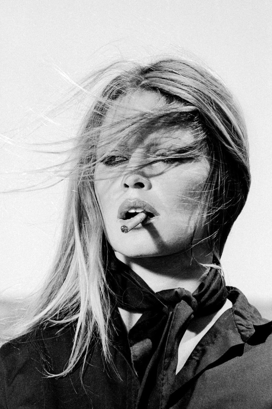 Brigitte Bardot Windy-bw-portrait, print-Print-30 x 40 cm-BLUE SHAKER