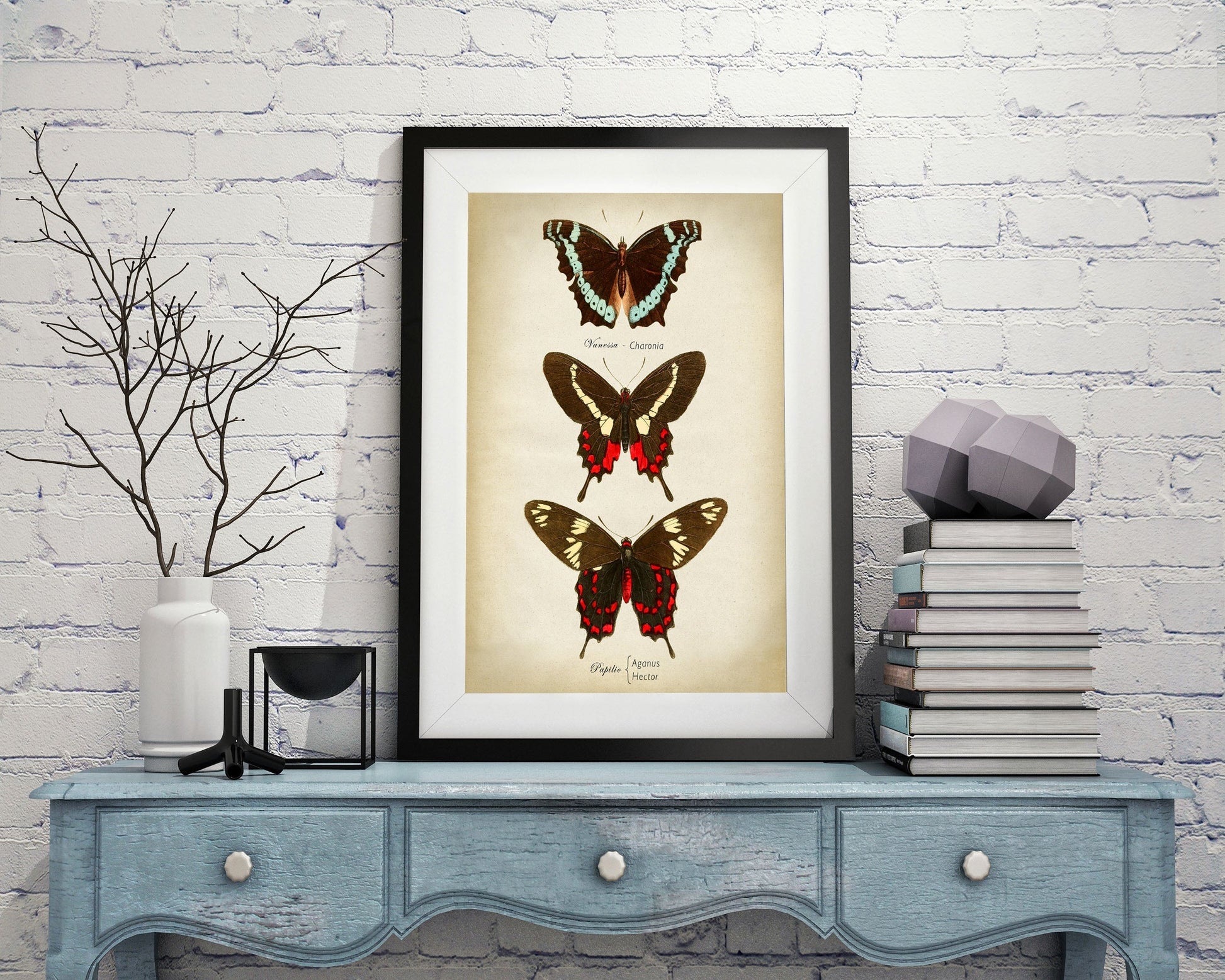 Butterflies Red and Brown-botanical, print-BLUE SHAKER