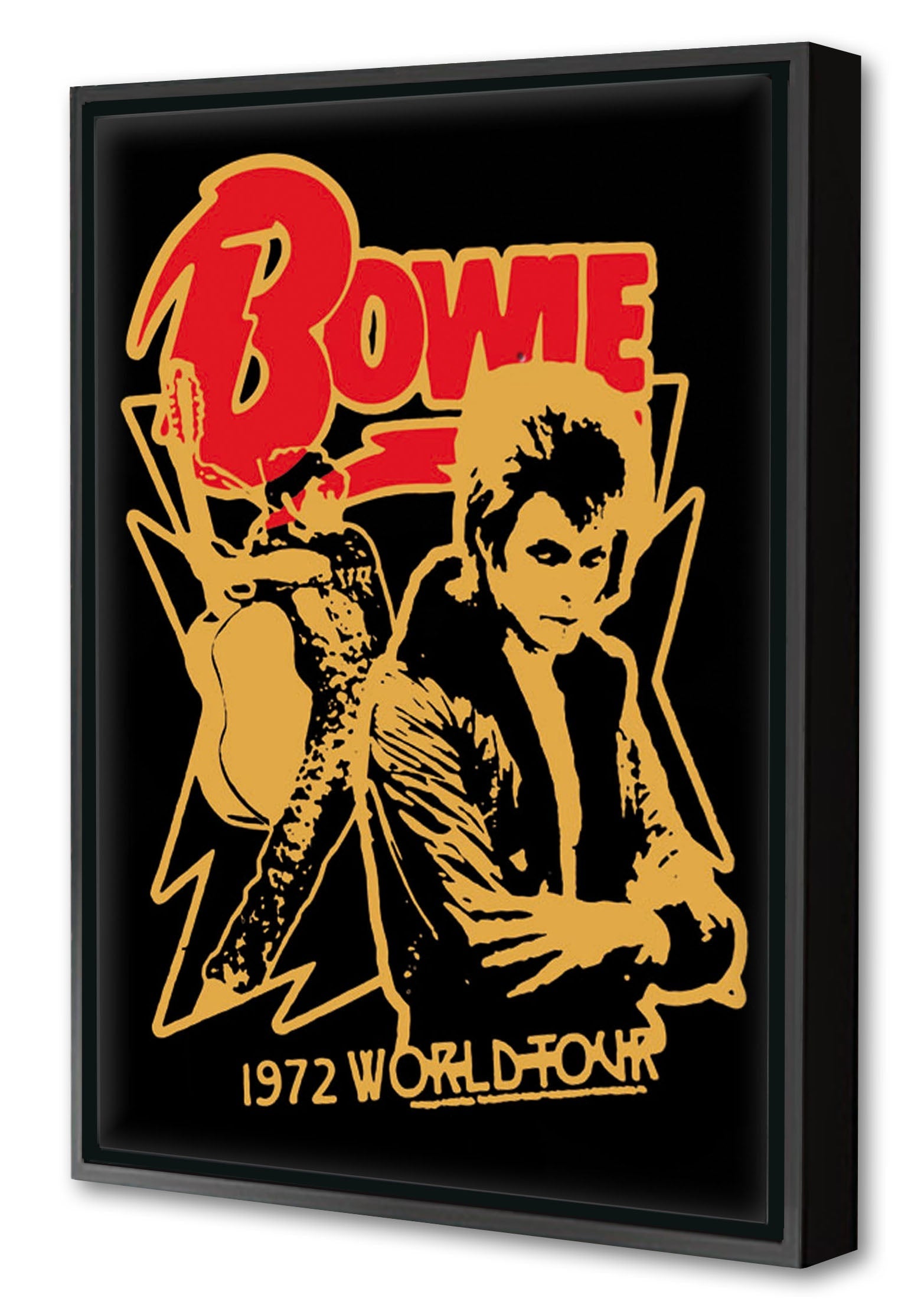 Bowie World Tour-concerts, print-Canvas Print with Box Frame-40 x 60 cm-BLUE SHAKER