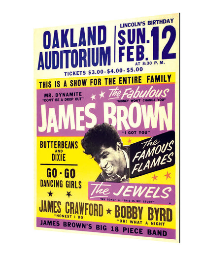 James Brown Oakland Auditorium-concerts, print-Alu Dibond 3mm-40 x 60 cm-BLUE SHAKER