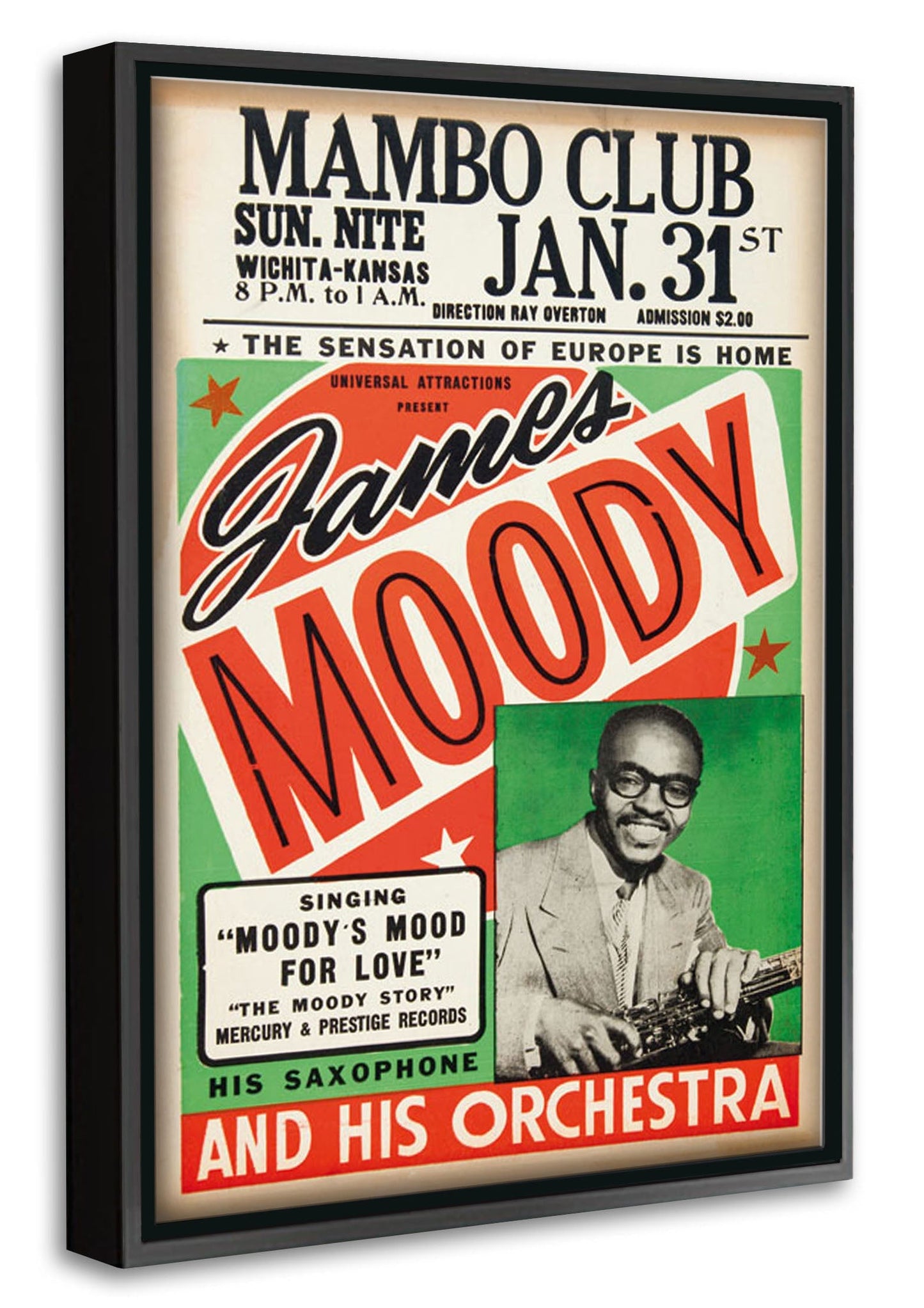 James Moody-concerts, print-Canvas Print with Box Frame-40 x 60 cm-BLUE SHAKER