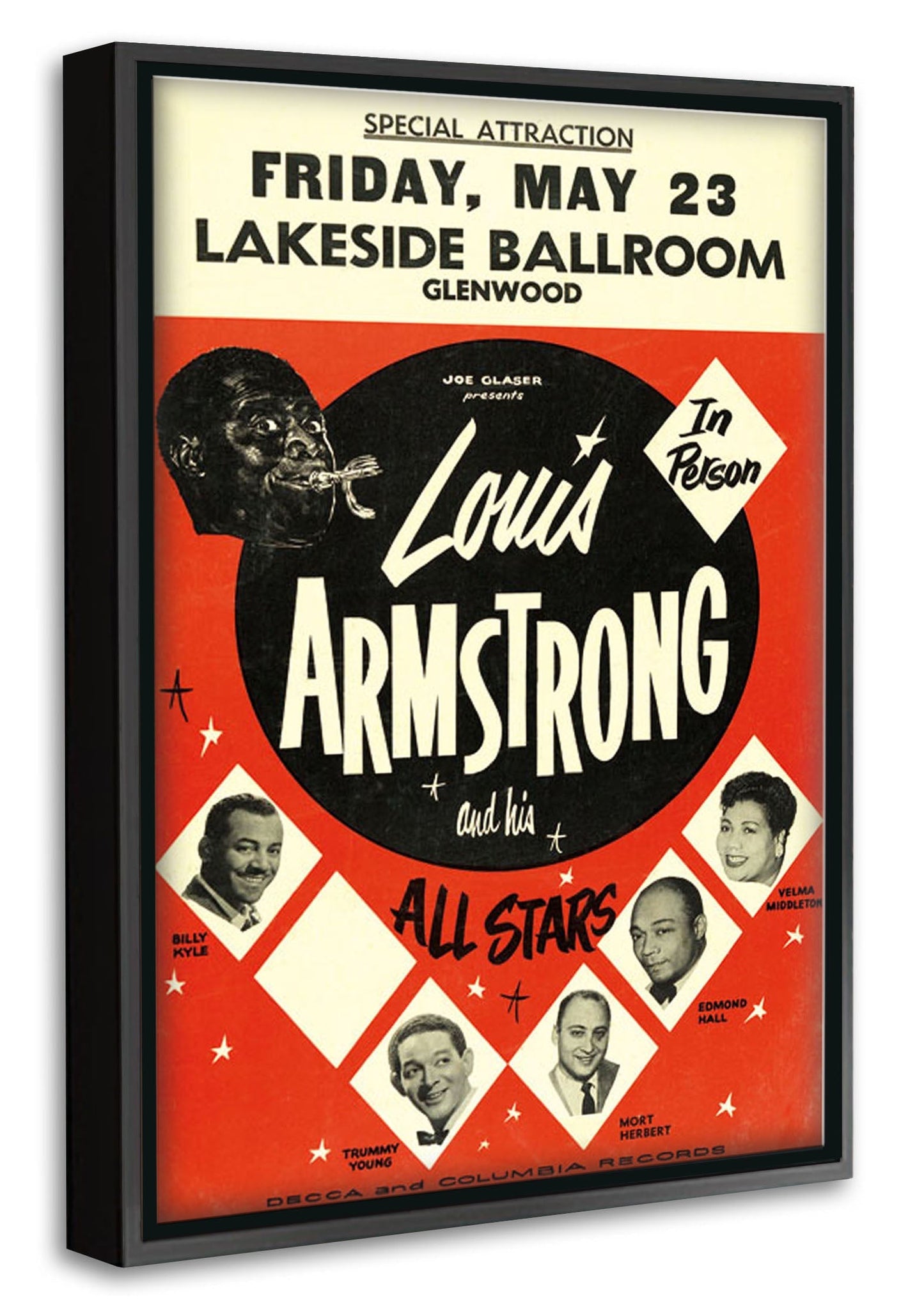 Louis Armstrong-concerts, print-Canvas Print with Box Frame-40 x 60 cm-BLUE SHAKER
