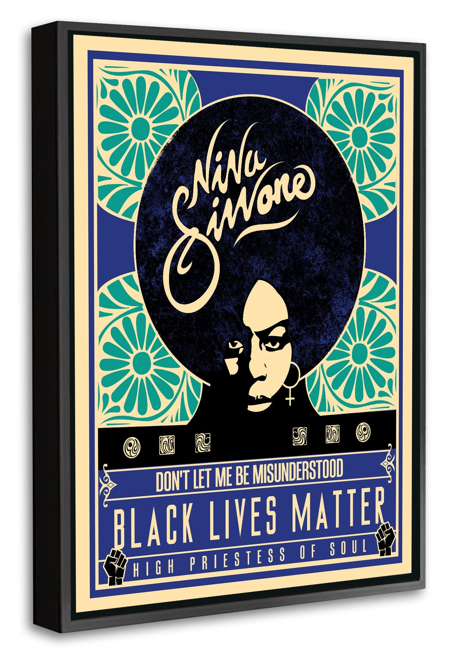 Nina Simone - BLM Blue-concerts, print-Canvas Print with Box Frame-40 x 60 cm-BLUE SHAKER