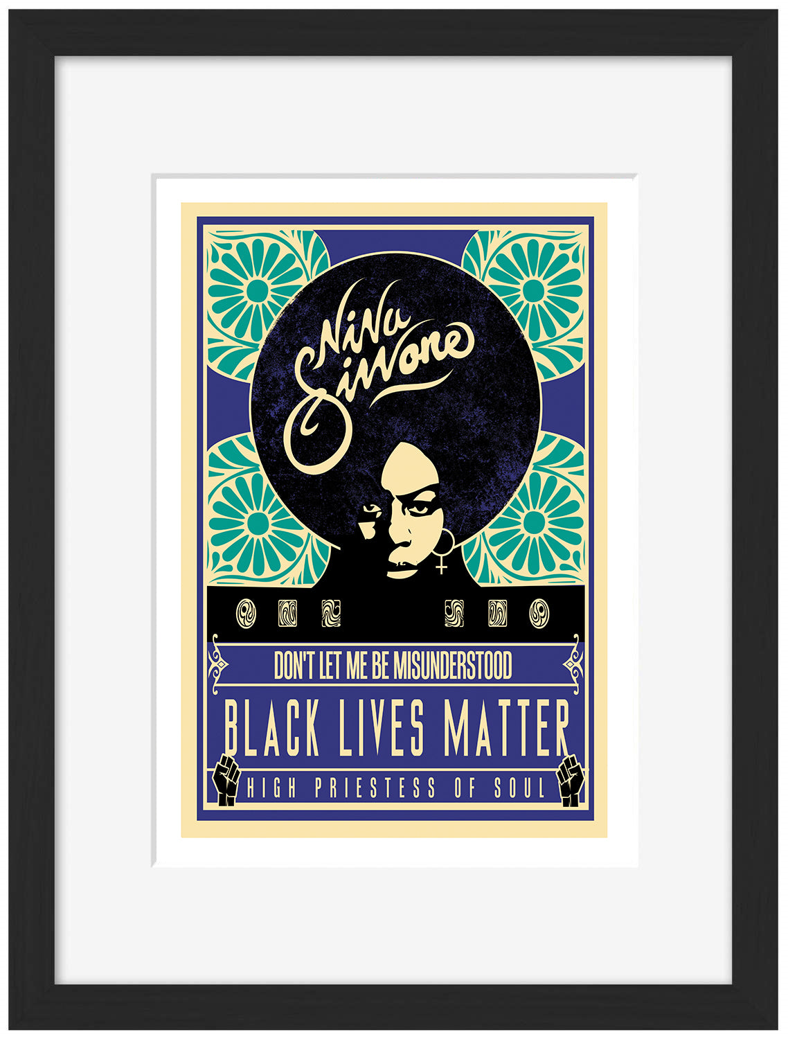 Nina Simone - BLM Blue-concerts, print-Framed Print-30 x 40 cm-BLUE SHAKER