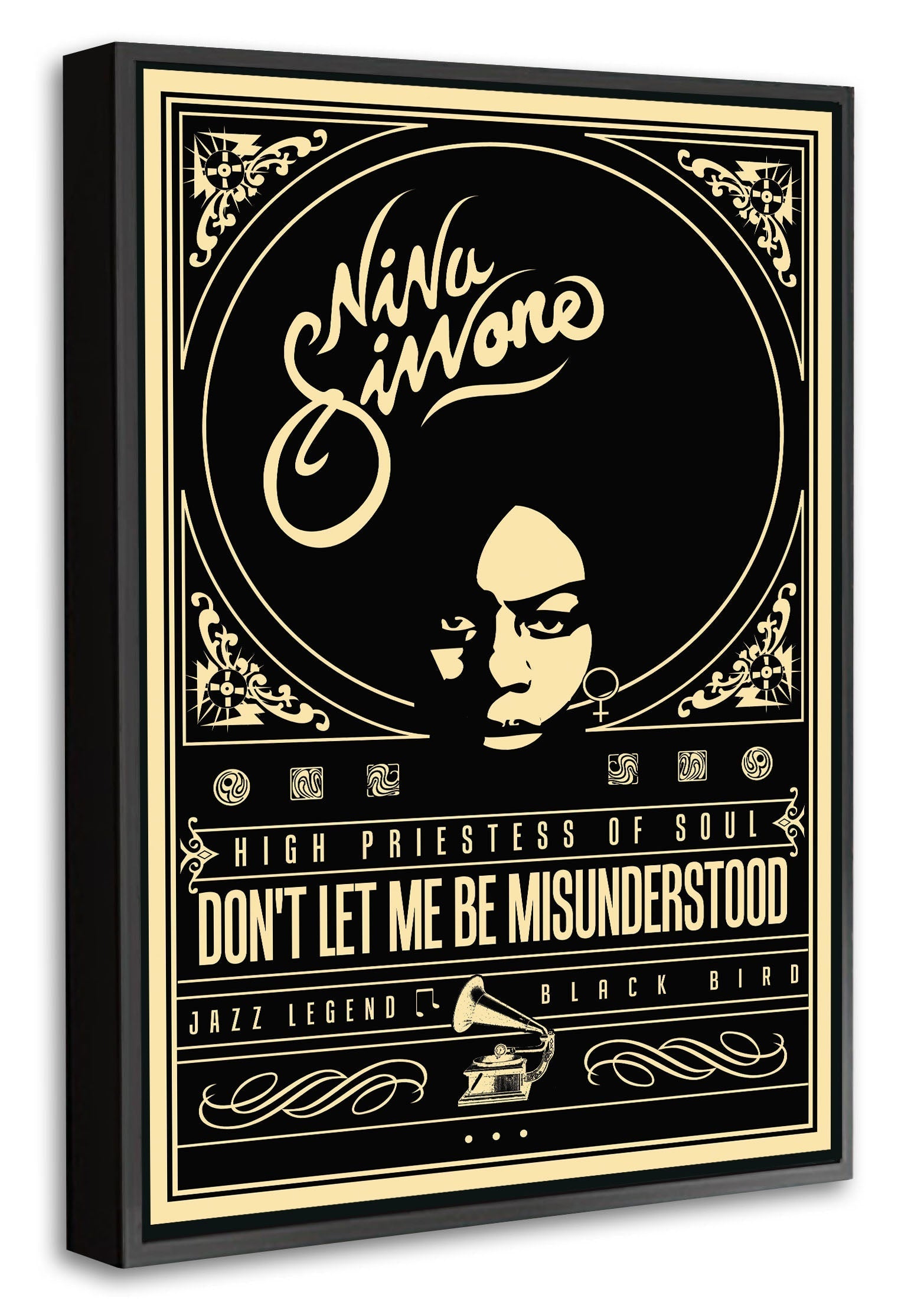 Nina Simone - Misunderstood Black-concerts, print-Canvas Print with Box Frame-40 x 60 cm-BLUE SHAKER