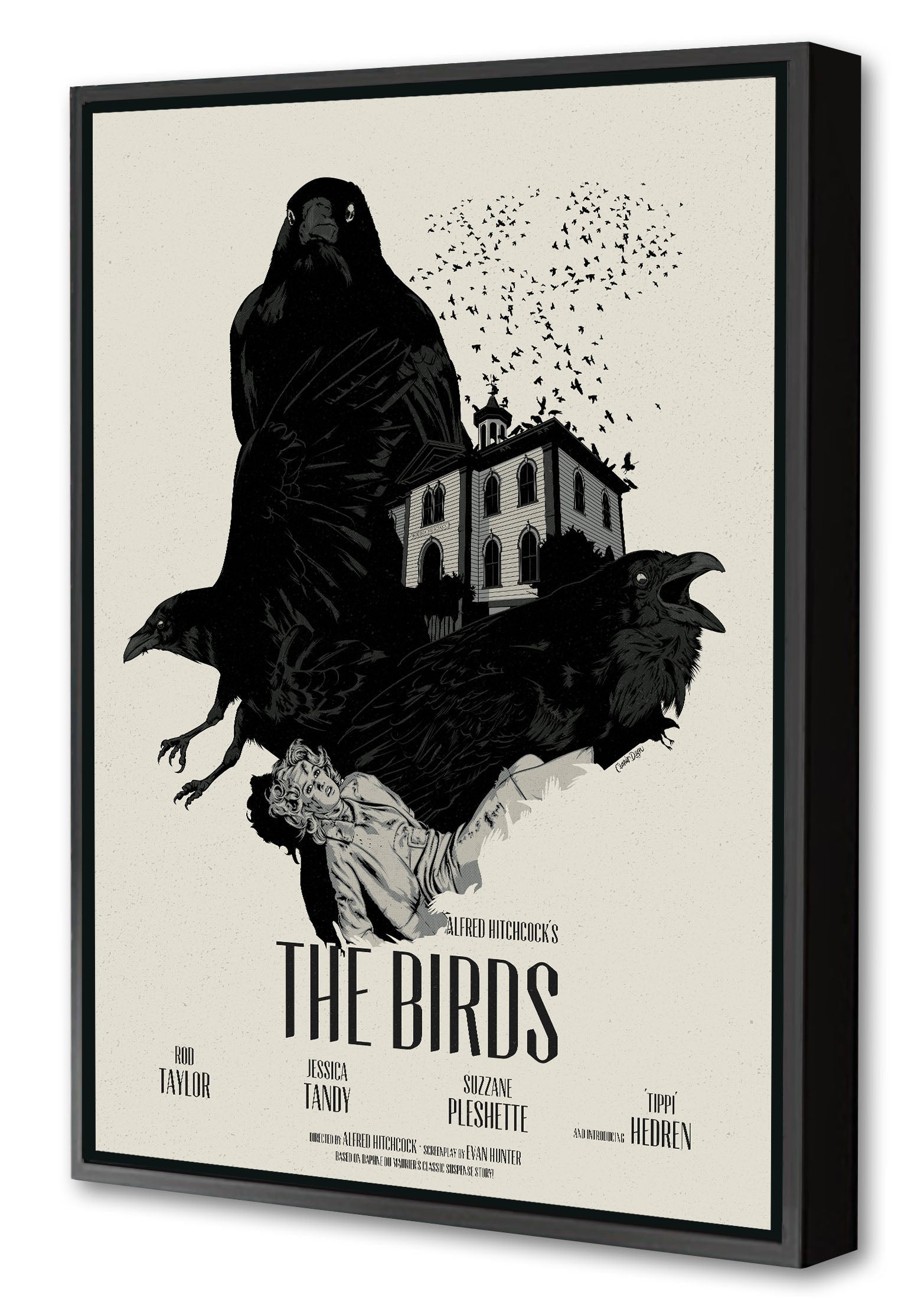 The Birds Movie-cranio, print-Canvas Print with Box Frame-40 x 60 cm-BLUE SHAKER