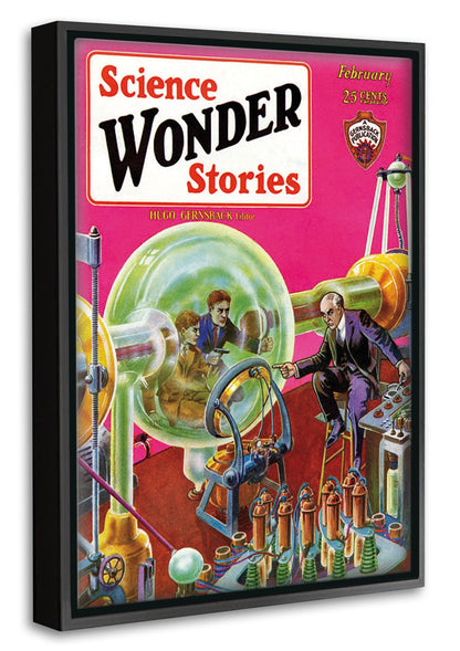 Science Wonder Stories-comics, print-Canvas Print with Box Frame-40 x 60 cm-BLUE SHAKER