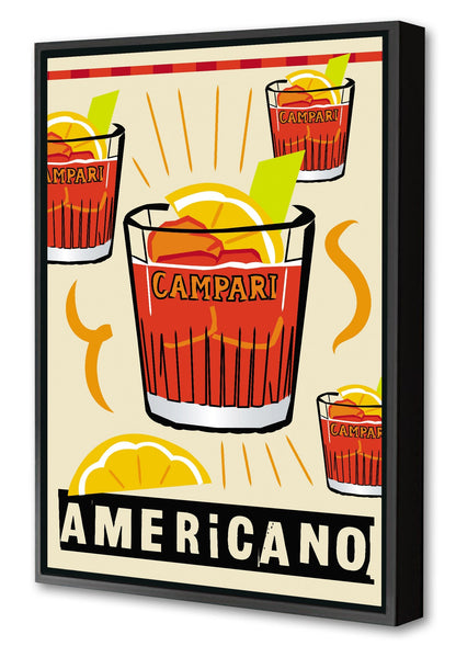 Americano-cocktails, print-Canvas Print with Box Frame-40 x 60 cm-BLUE SHAKER