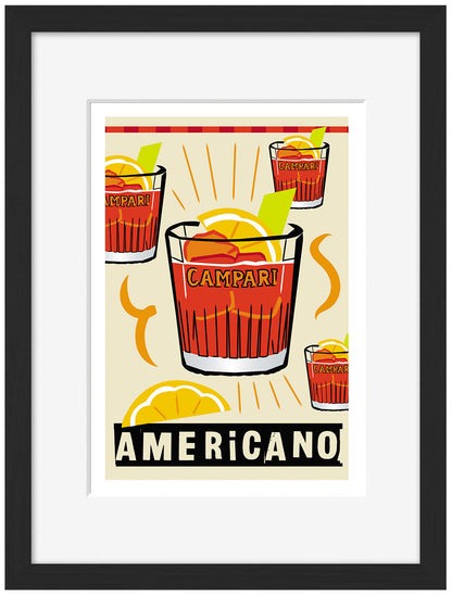 Americano-cocktails, print-Framed Print-30 x 40 cm-BLUE SHAKER