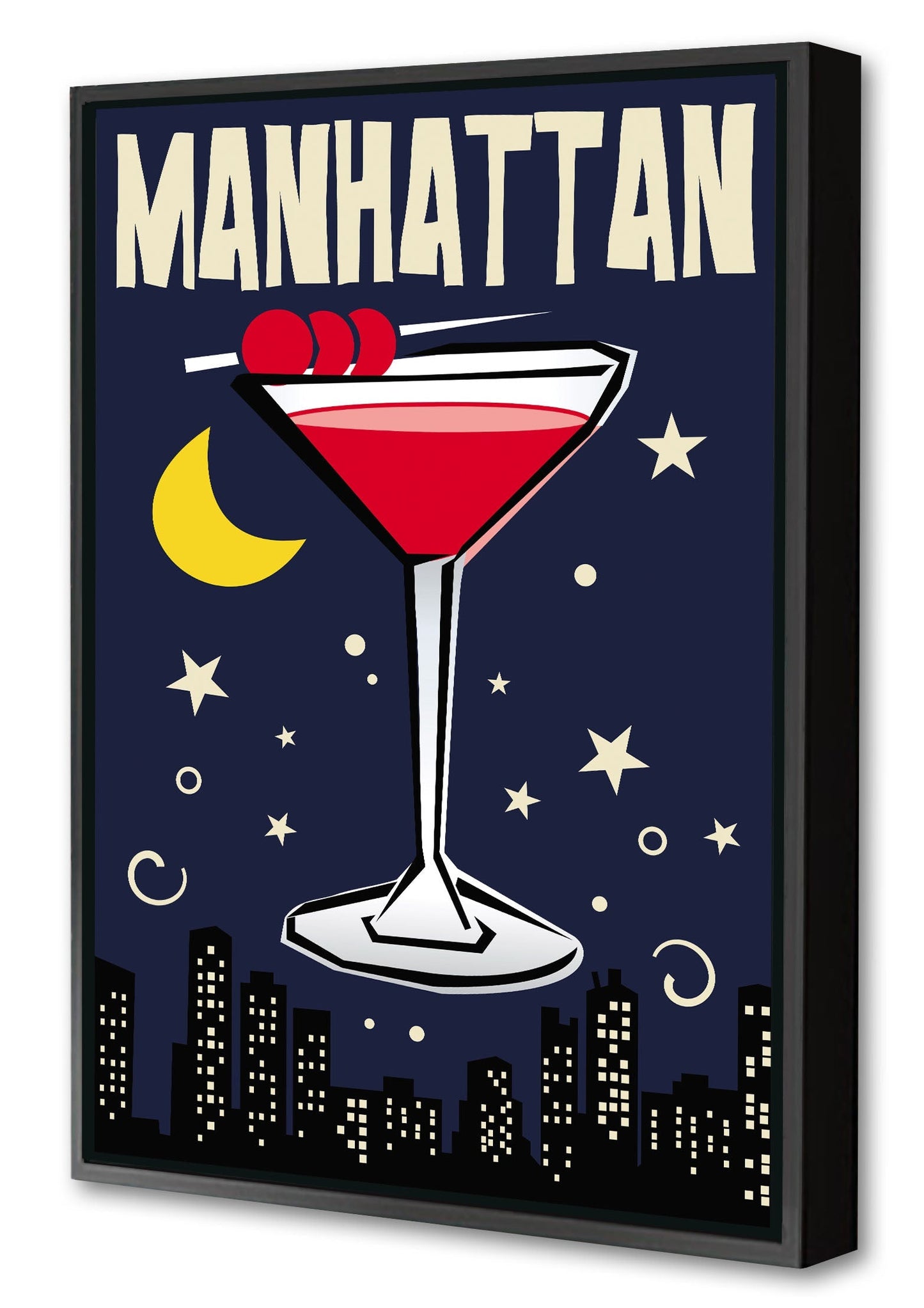 Manhattan-cocktails, print-Canvas Print with Box Frame-40 x 60 cm-BLUE SHAKER