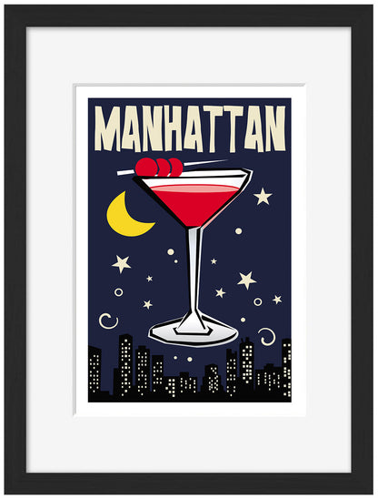 Manhattan-cocktails, print-Framed Print-30 x 40 cm-BLUE SHAKER