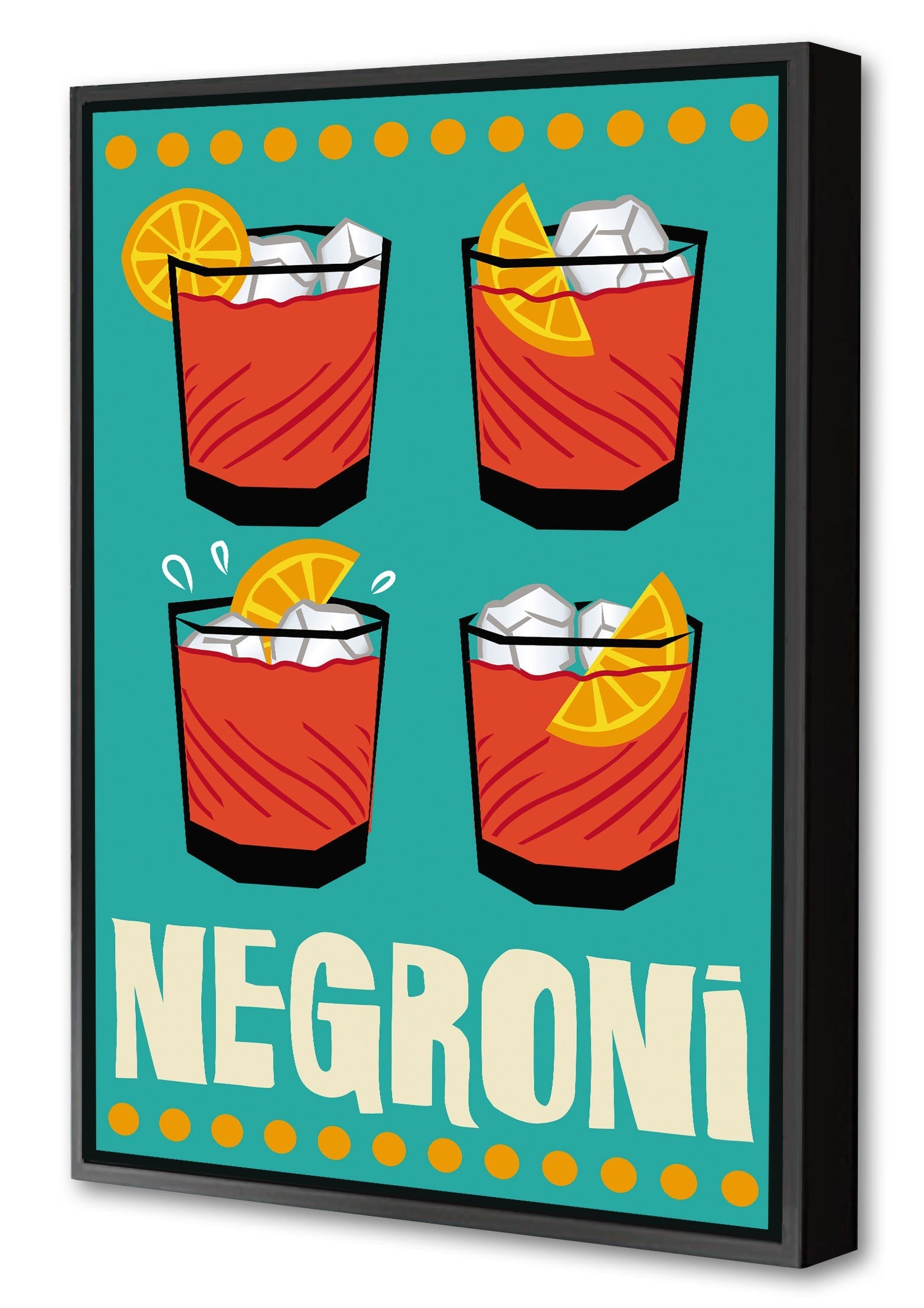 Negroni-cocktails, print-Canvas Print with Box Frame-40 x 60 cm-BLUE SHAKER
