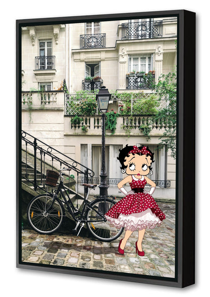 Betty Boop à Paris-comics-town, print-Canvas Print with Box Frame-40 x 60 cm-BLUE SHAKER
