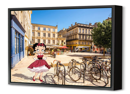 Betty boop à Bordeaux-comics-town, print-Canvas Print with Box Frame-40 x 60 cm-BLUE SHAKER