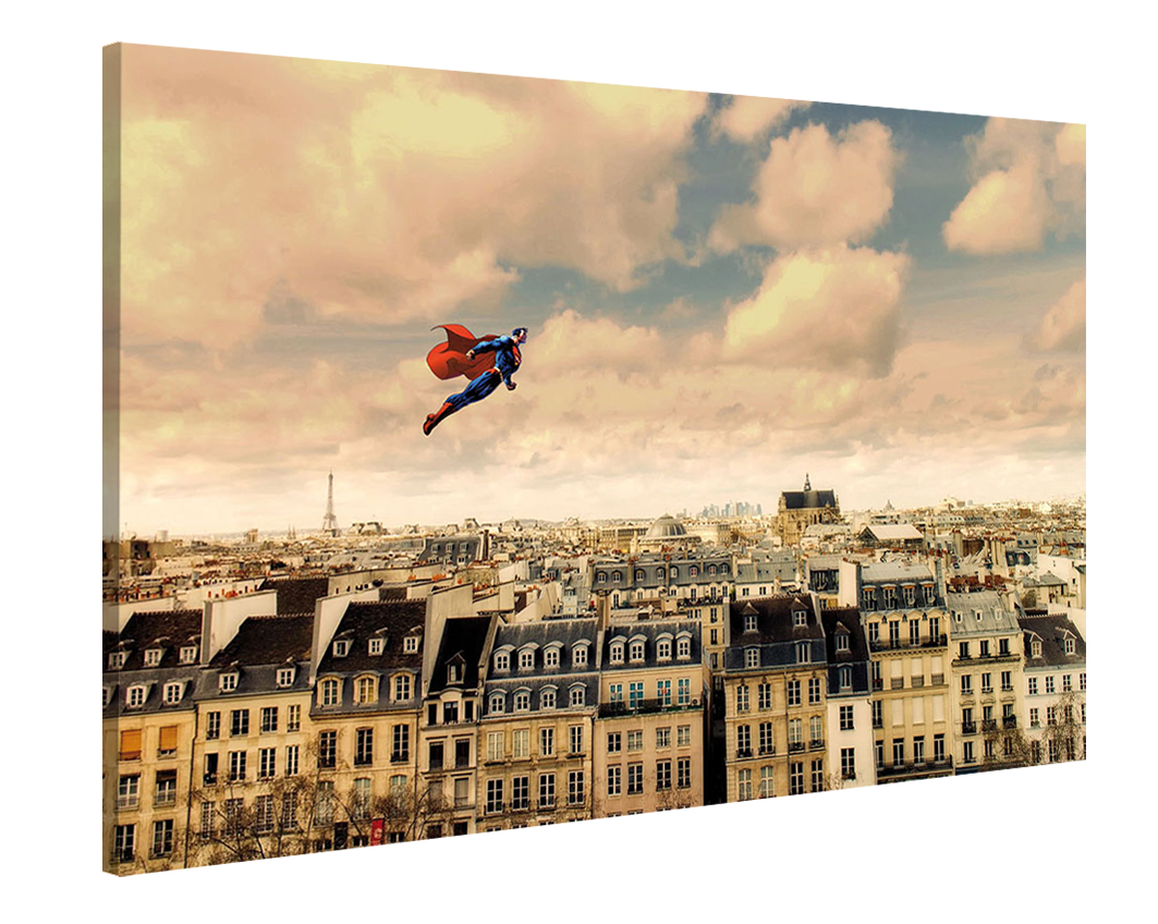 Superman-comics-town, print-Canvas Print - 20 mm Frame-50 x 75 cm-BLUE SHAKER