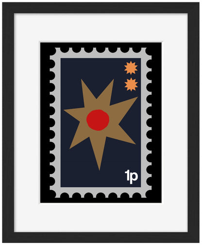 Folk Stamp Star-frances-collett, print-Framed Print-30 x 40 cm-BLUE SHAKER