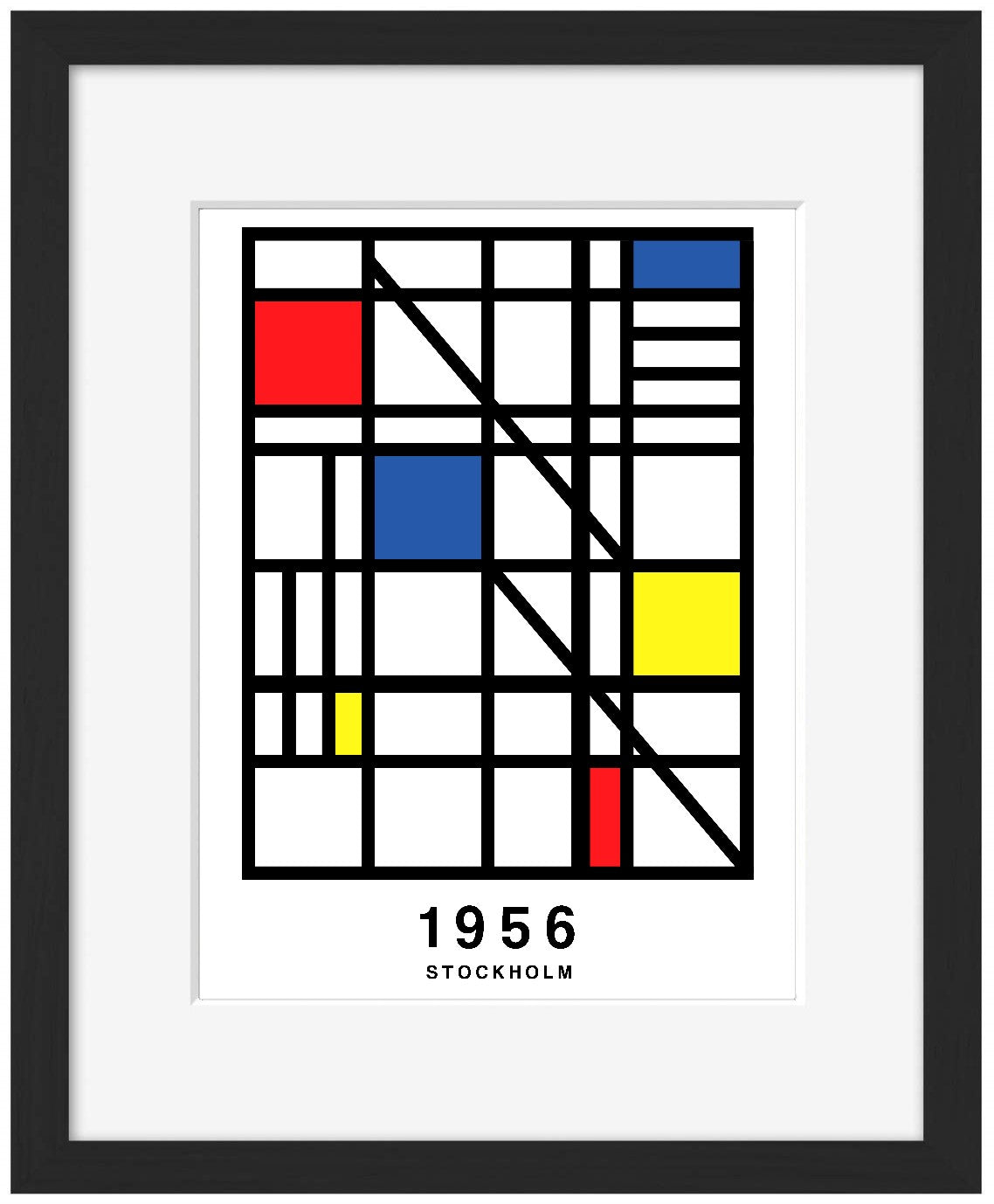 Map Grid-frances-collett, print-Framed Print-30 x 40 cm-BLUE SHAKER