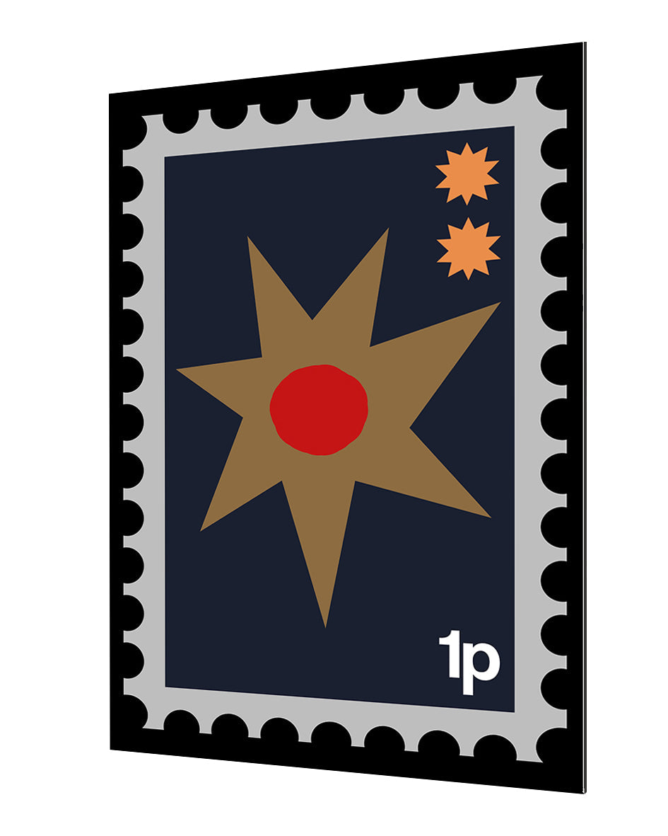 Folk Stamp Star-frances-collett, print-Alu Dibond 3mm-40 x 60 cm-BLUE SHAKER
