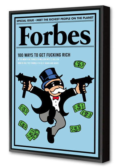 Forbes Fucking rich-forbes, print-Canvas Print with Box Frame-40 x 60 cm-BLUE SHAKER
