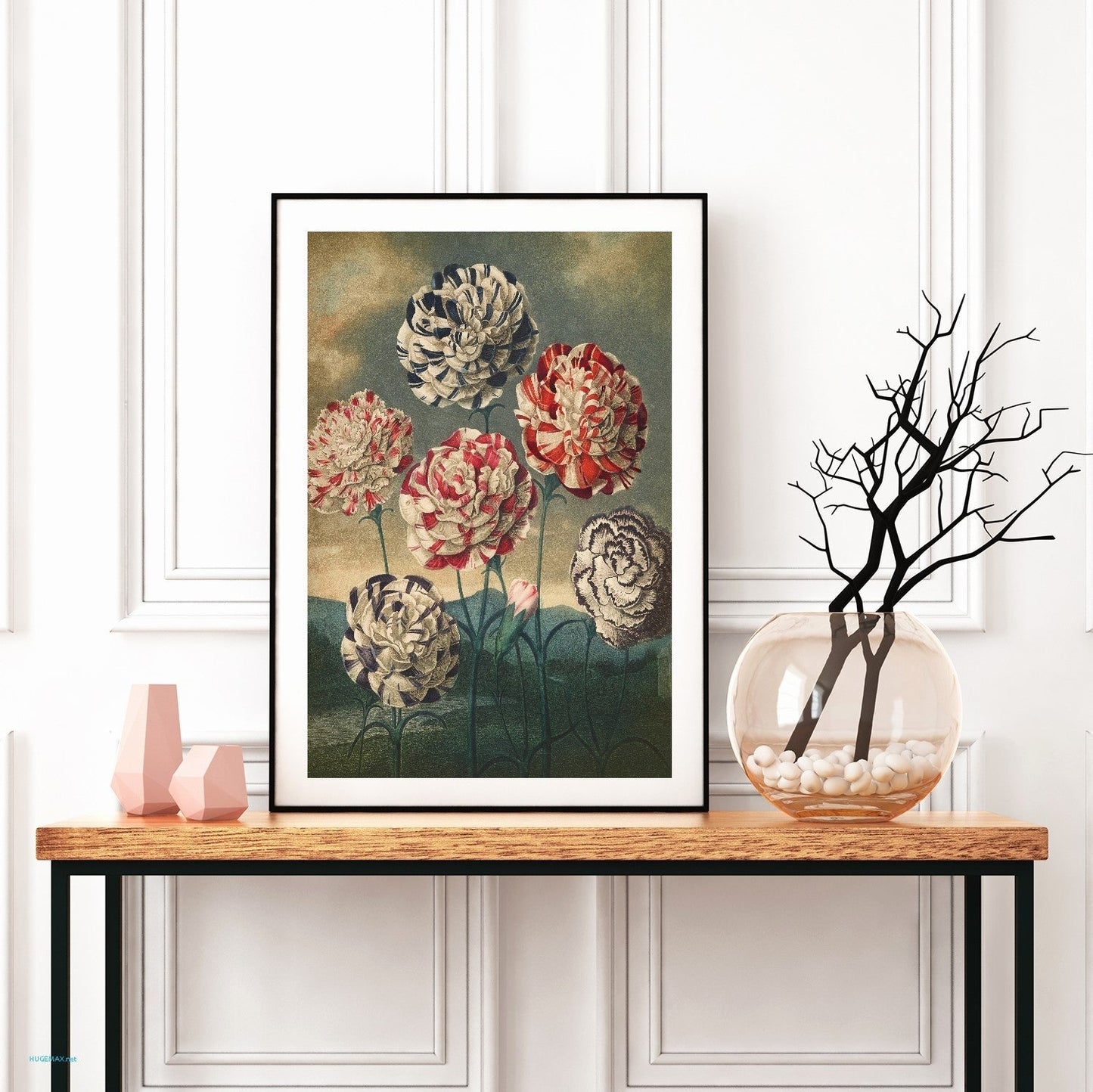 Fl Carnations-botanical, print-BLUE SHAKER