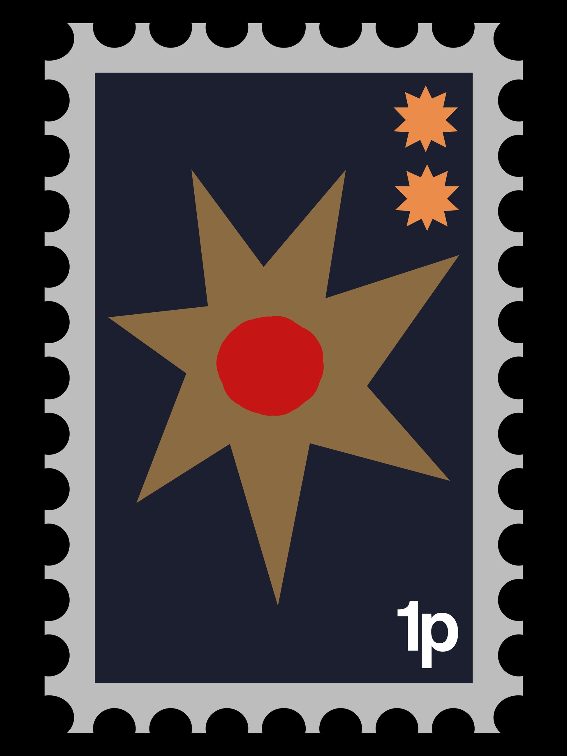 Folk Stamp Star-frances-collett, print-Print-30 x 40 cm-BLUE SHAKER
