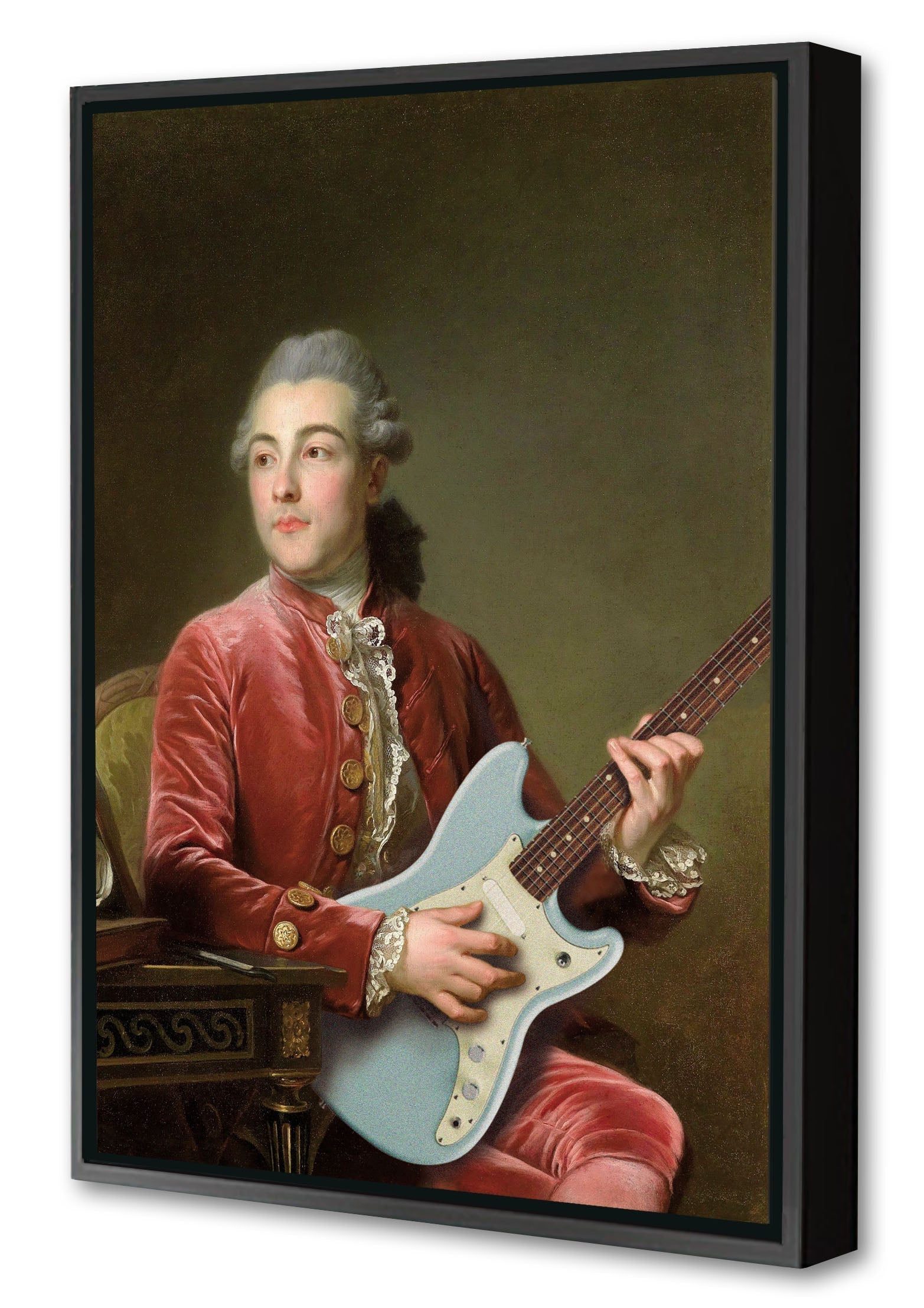 Guitare 1-historical, print-Canvas Print with Box Frame-40 x 60 cm-BLUE SHAKER