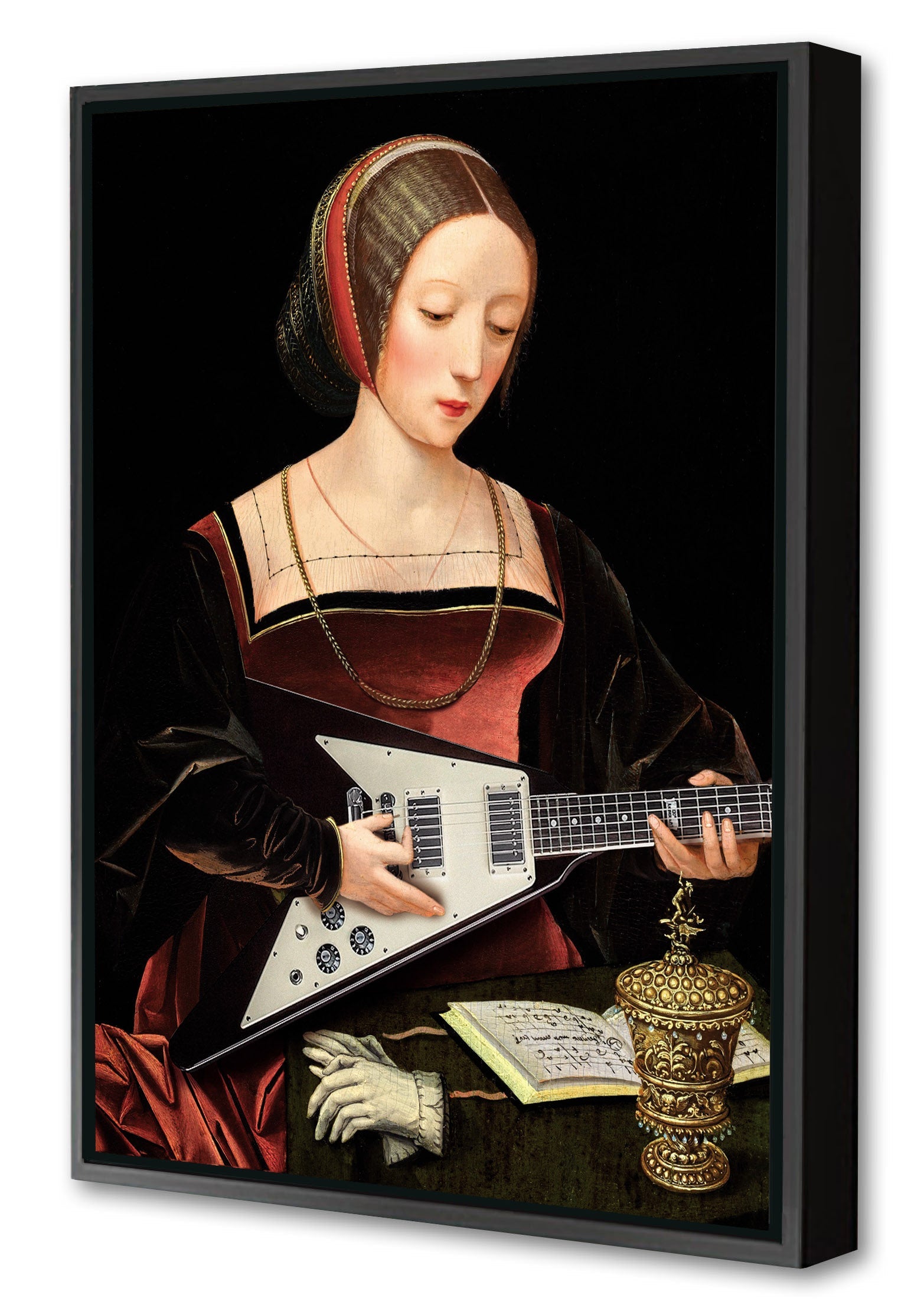 Guitare 2-historical, print-Canvas Print with Box Frame-40 x 60 cm-BLUE SHAKER