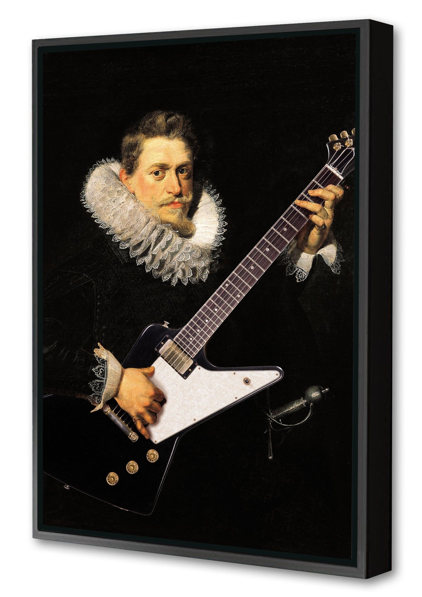 Guitare 3-historical, print-Canvas Print with Box Frame-40 x 60 cm-BLUE SHAKER