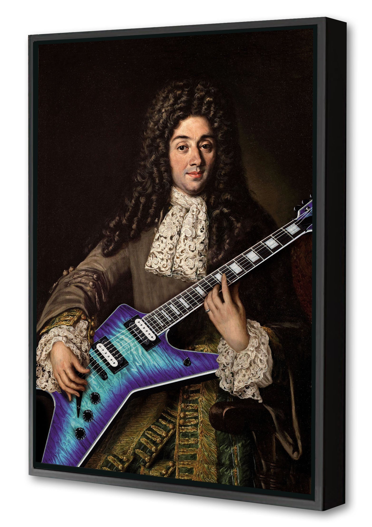 Guitare 4-historical, print-Canvas Print with Box Frame-40 x 60 cm-BLUE SHAKER