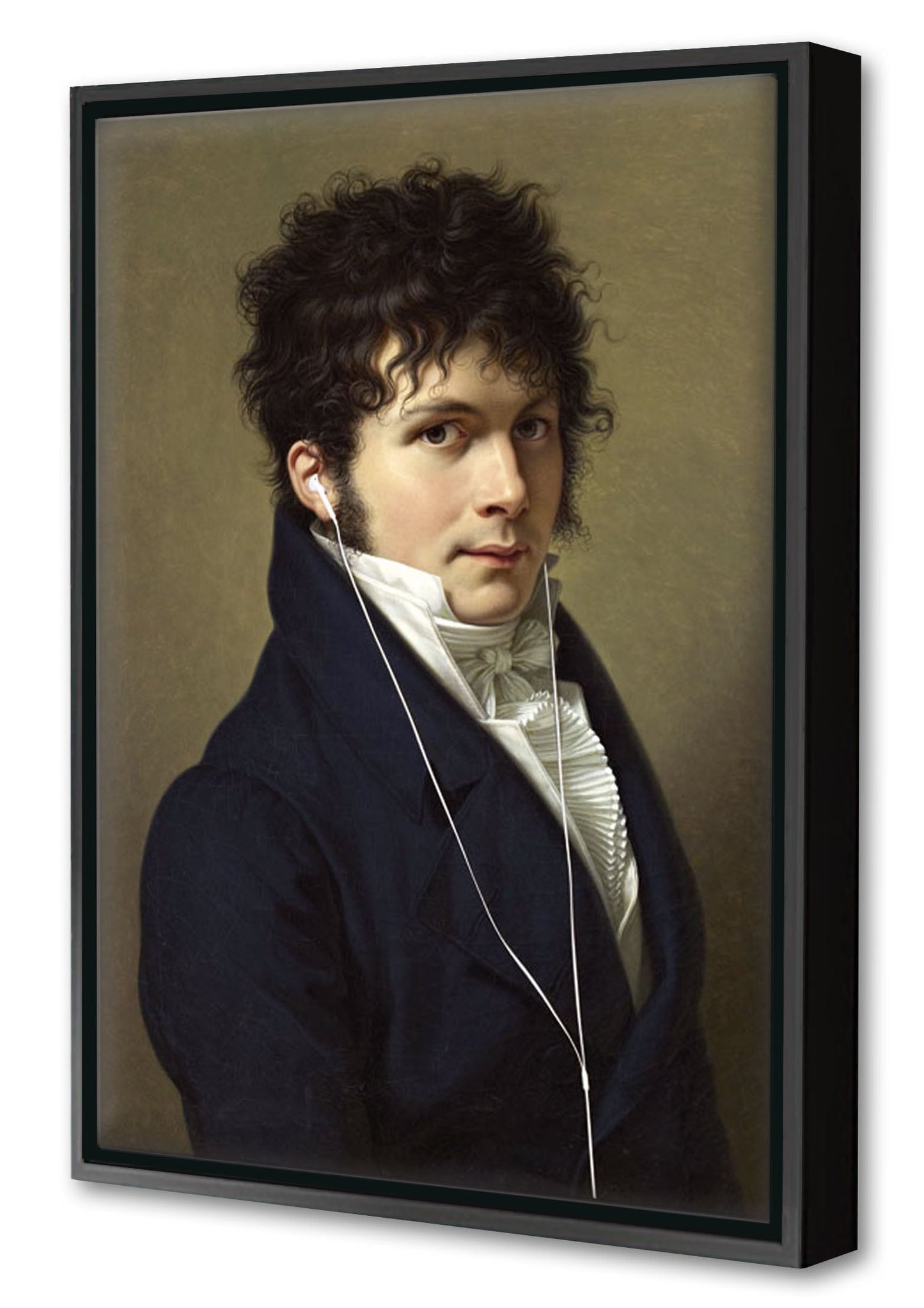Headphones #1-historical, print-Canvas Print with Box Frame-40 x 60 cm-BLUE SHAKER