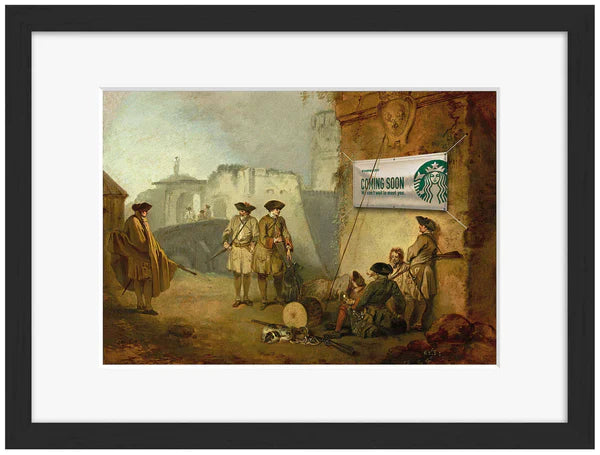 Starbucks Coming Soon-historical, print-Framed Print-30 x 40 cm-BLUE SHAKER