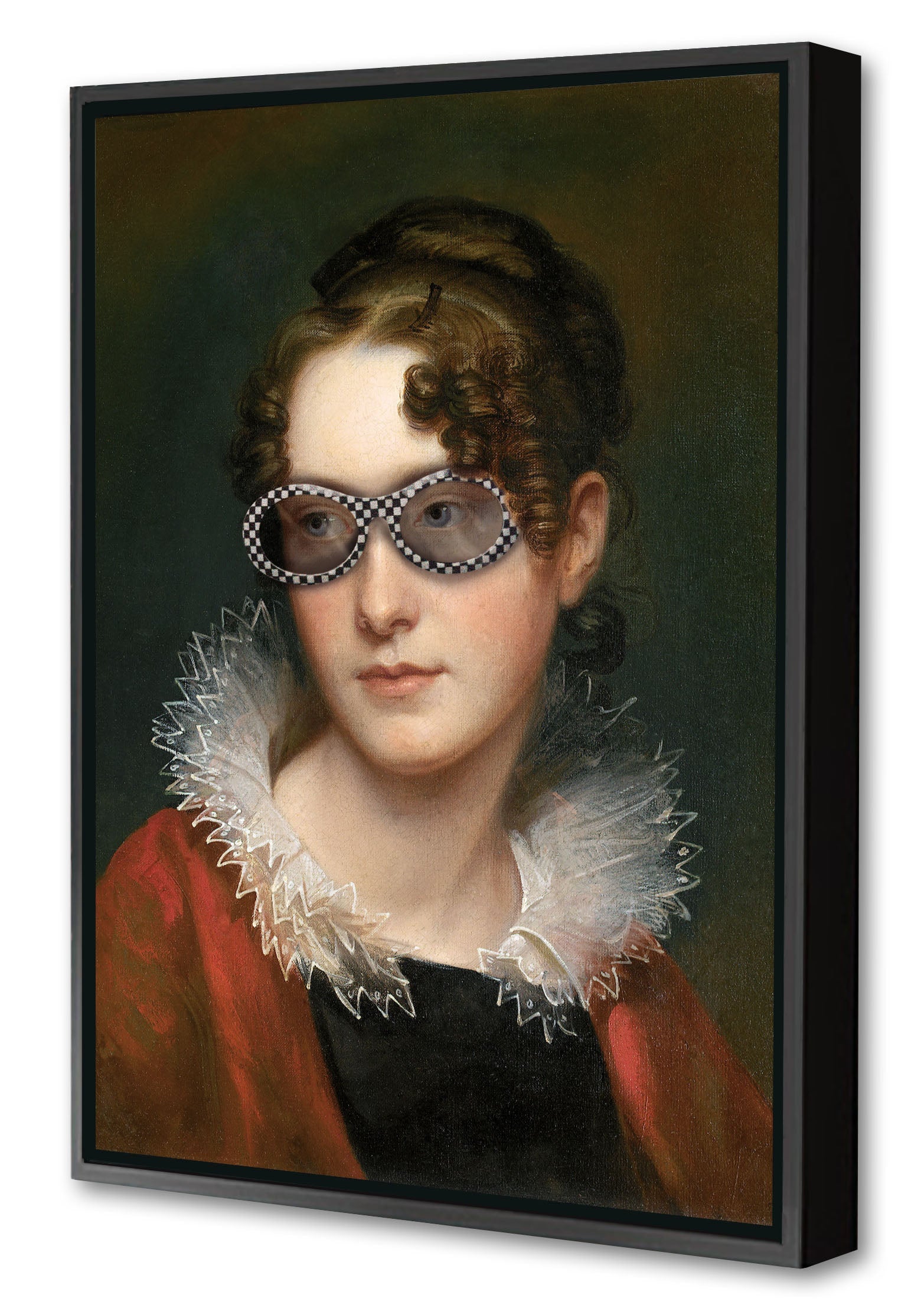 Sunglasses # 4-historical, print-Canvas Print with Box Frame-40 x 60 cm-BLUE SHAKER