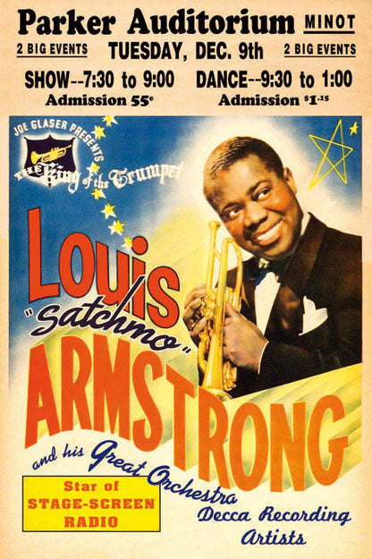 Louis Armstrong Parker Auditorium-concerts, print-Print-30 x 40 cm-BLUE SHAKER