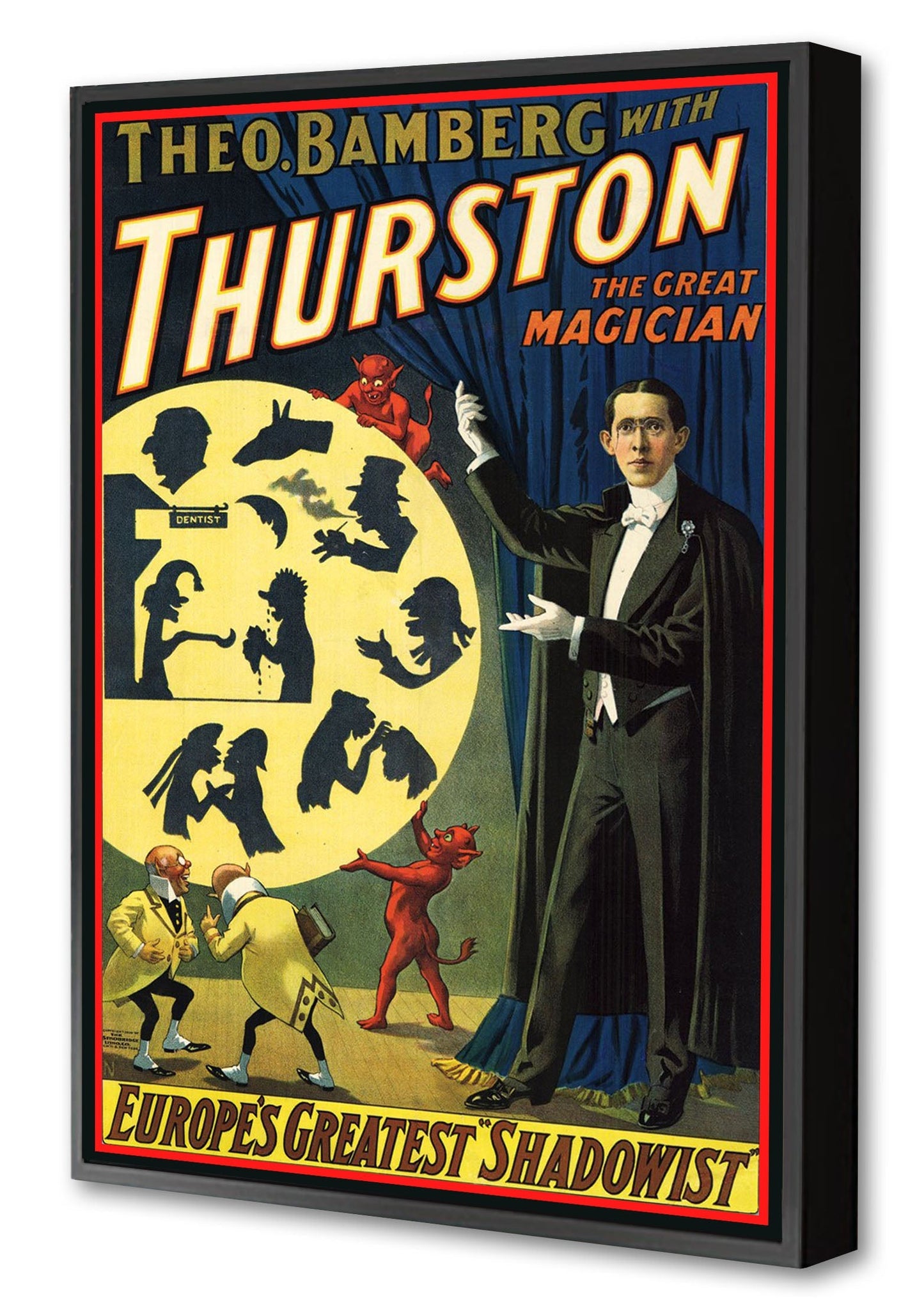 Thurston - Europe Greatest Shadowist-magic, print-Canvas Print with Box Frame-40 x 60 cm-BLUE SHAKER