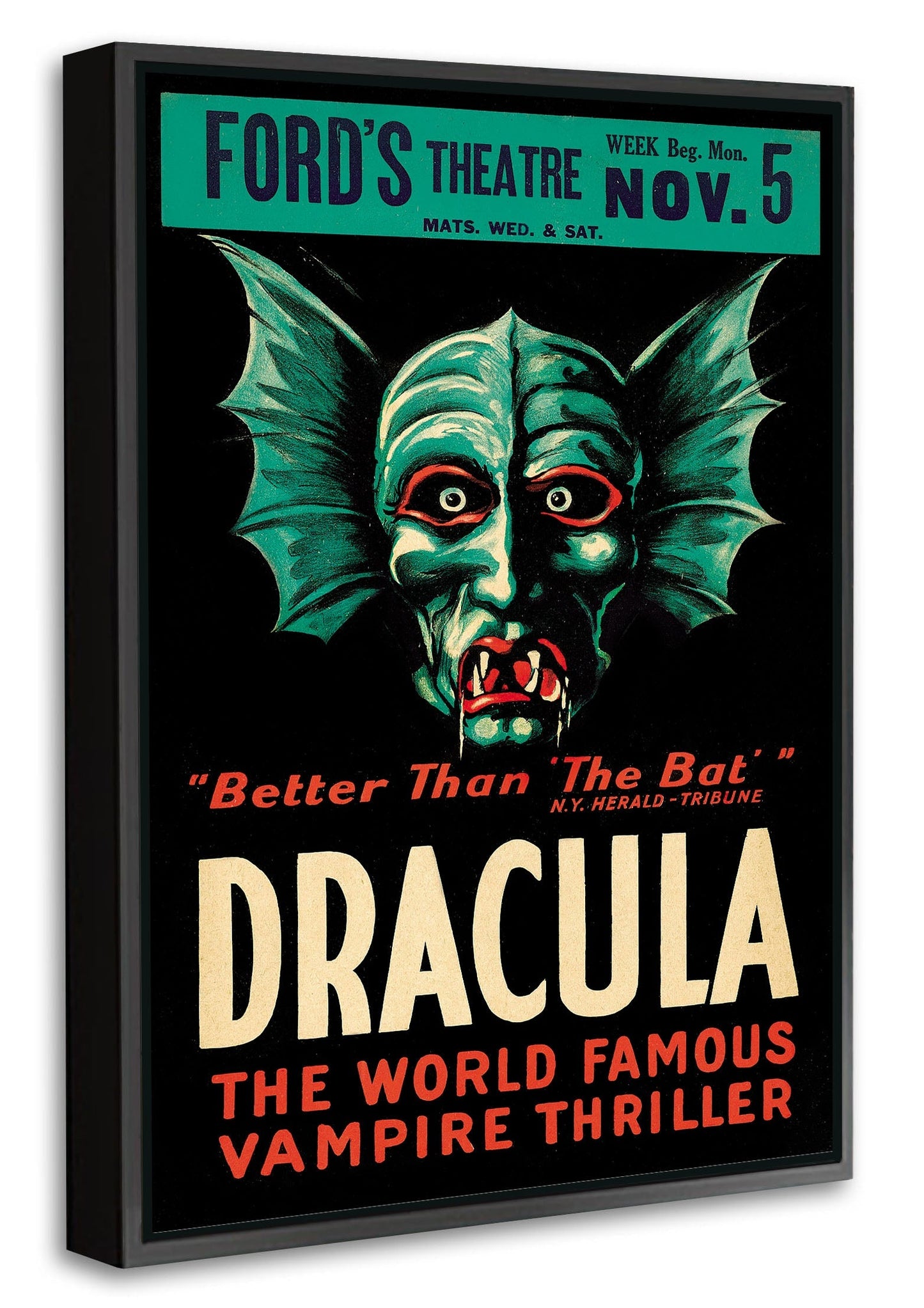 Dracula Ford Theatre-movies, print-Canvas Print with Box Frame-40 x 60 cm-BLUE SHAKER