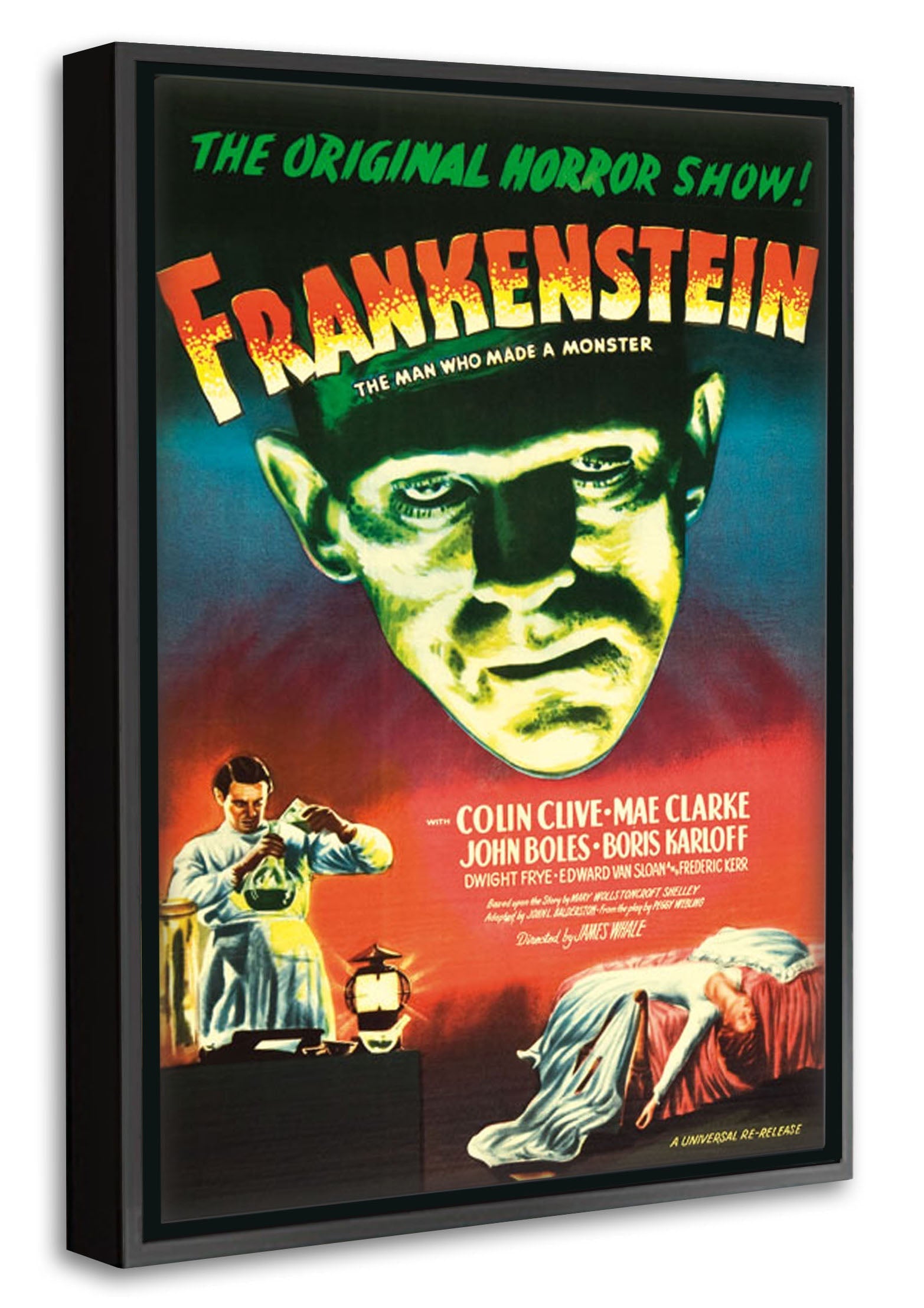 Frankenstein-movies, print-Canvas Print with Box Frame-40 x 60 cm-BLUE SHAKER