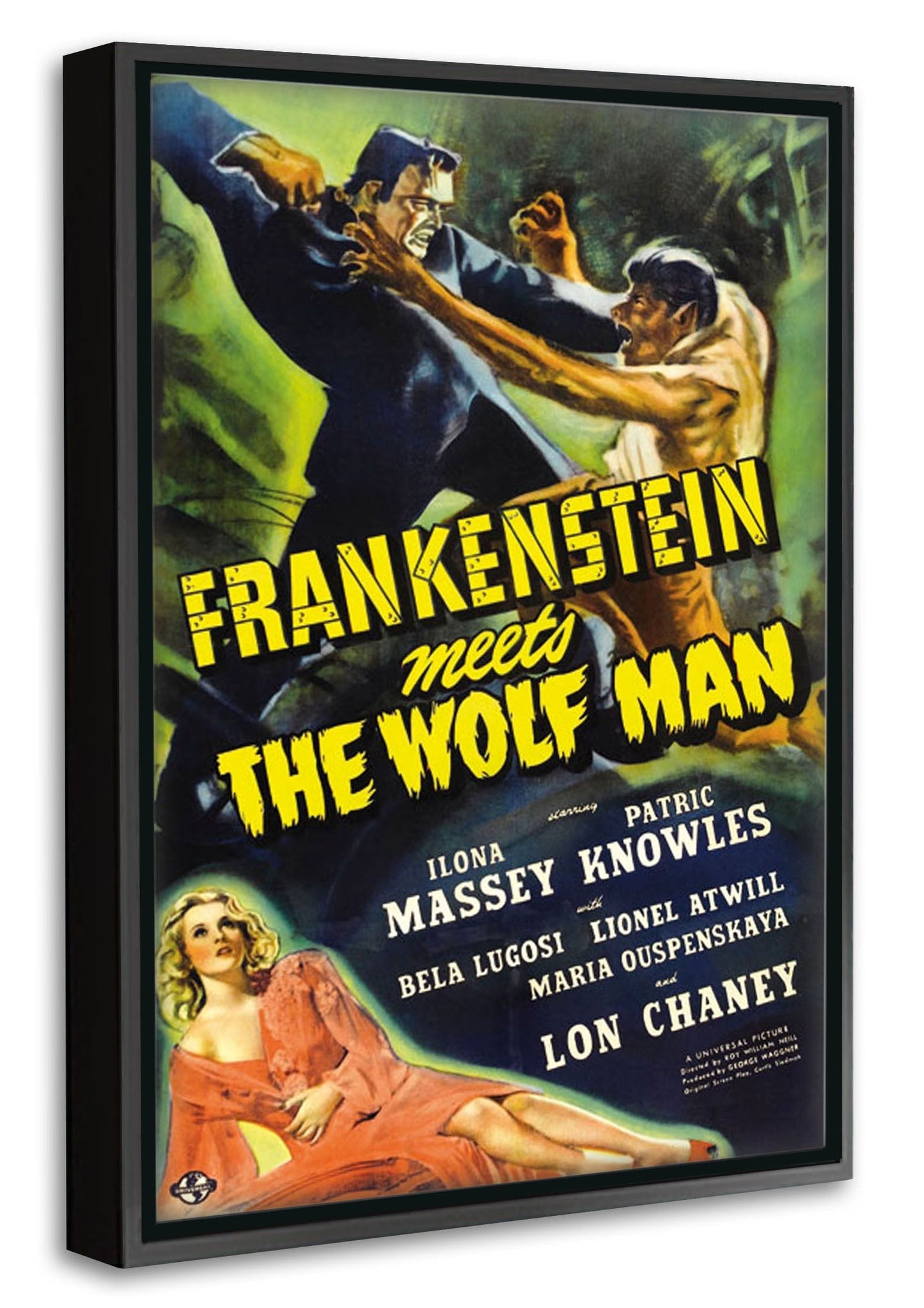 Frankenstein meets the Wolf Man-movies, print-Canvas Print with Box Frame-40 x 60 cm-BLUE SHAKER