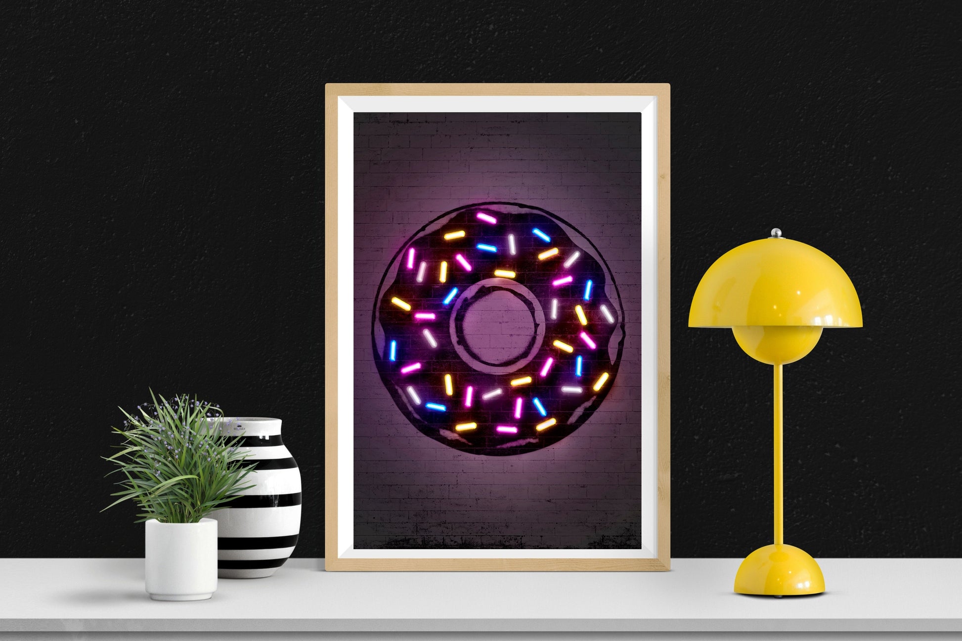 Donut-alt, neon-art, print-BLUE SHAKER