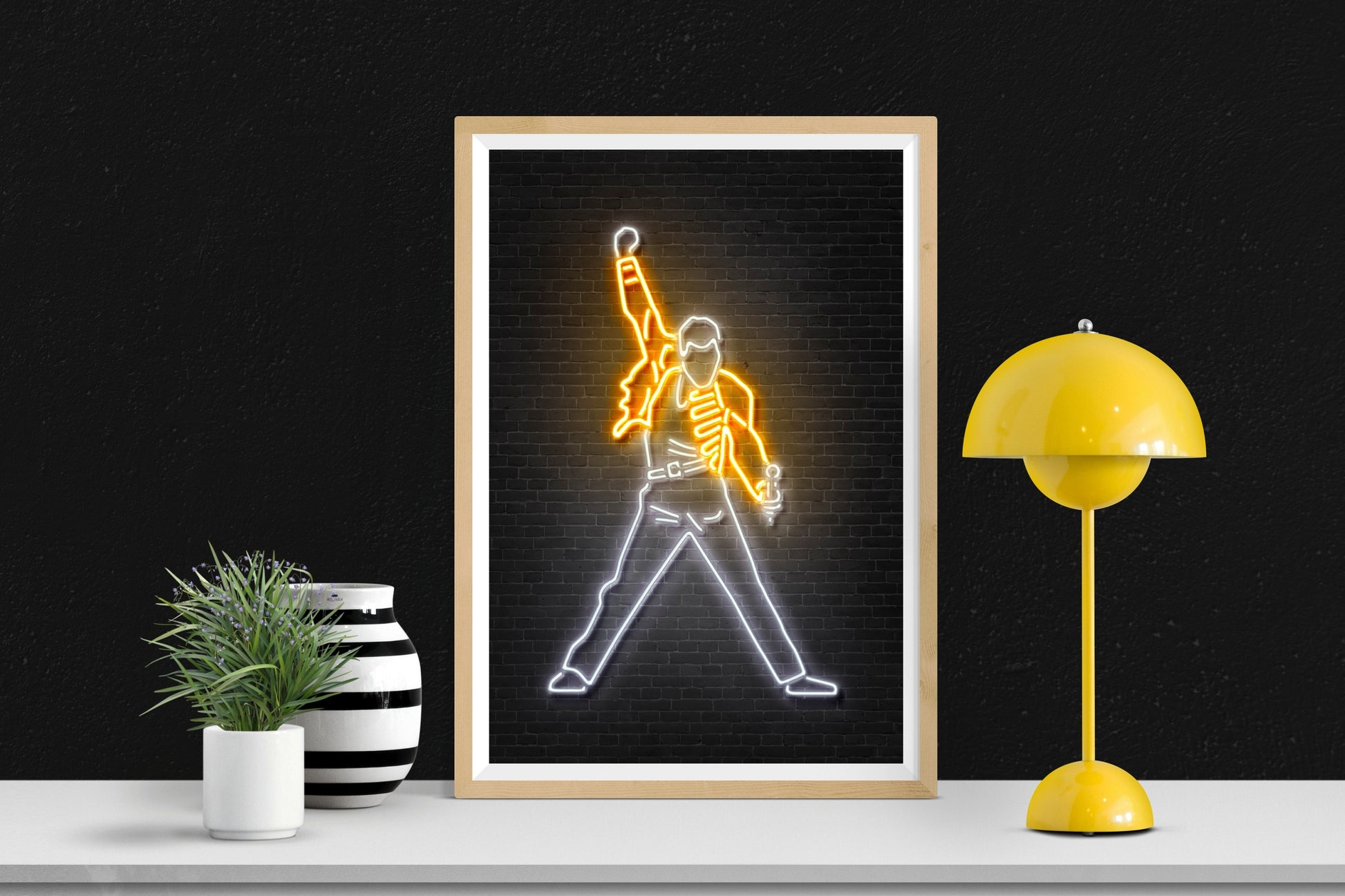 Freddie Mercury-alt, neon-art, print-BLUE SHAKER