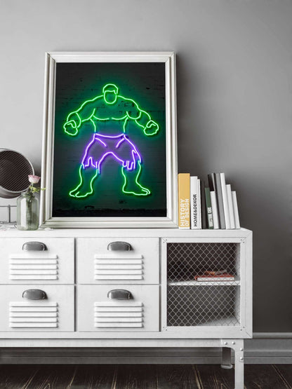 Hulk-neon-art, print-BLUE SHAKER