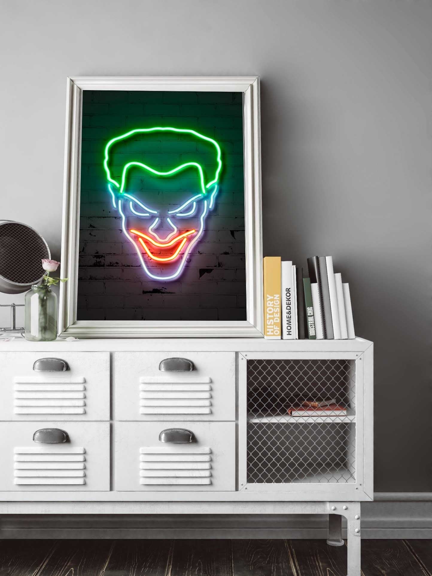 Joker Head-neon-art, print-BLUE SHAKER